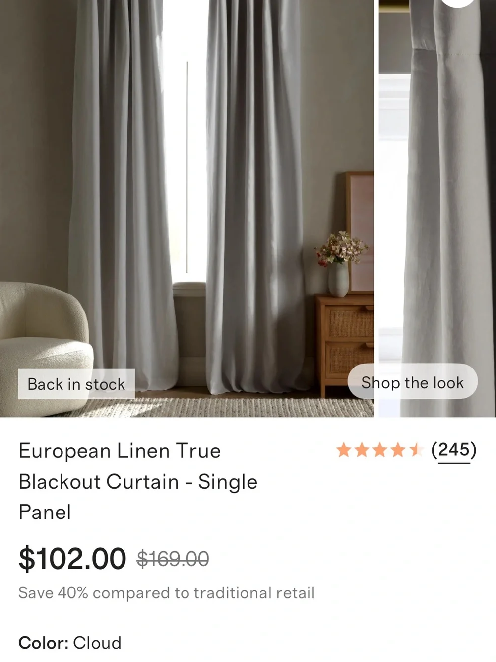 NWOT Quince 48x96 Cloud Linen Blackout Panel Set - Retail $204